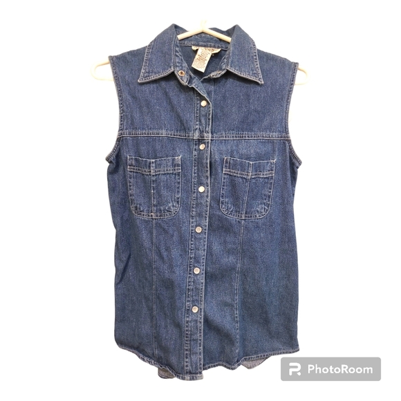 Sleeveless collared button up denim Jean Vest waistcoat - Picture 1 of 3